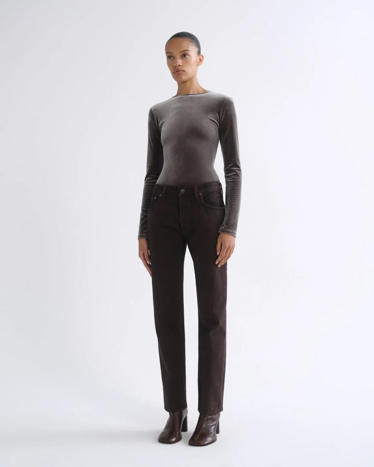 Aura Long Sleeve Bodysuit (Velvet) in Truffle sold by Agolde product image thumbnail 4