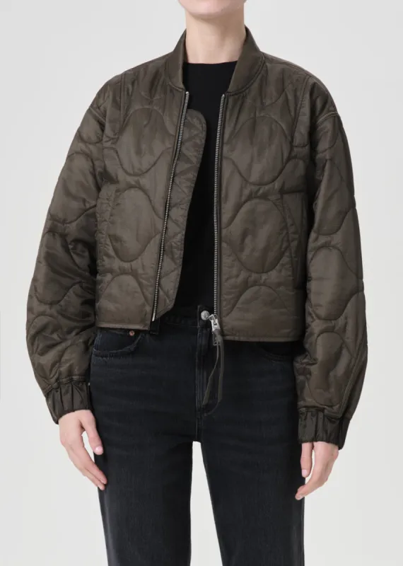 Shoreditch Ski Club x AGOLDE Iona Quilted Jacket in Olive sold by Agolde