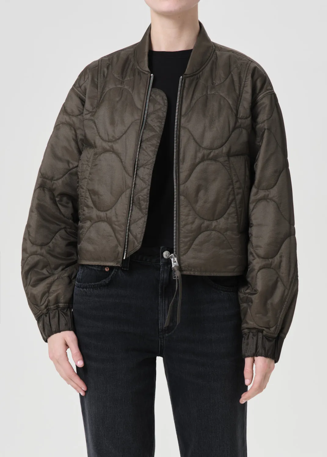 Shoreditch Ski Club x AGOLDE Iona Quilted Jacket in Olive sold by Agolde