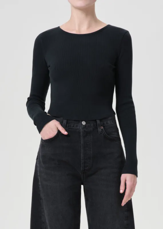 Nova Long Sleeve Tee in Beetle sold by Agolde