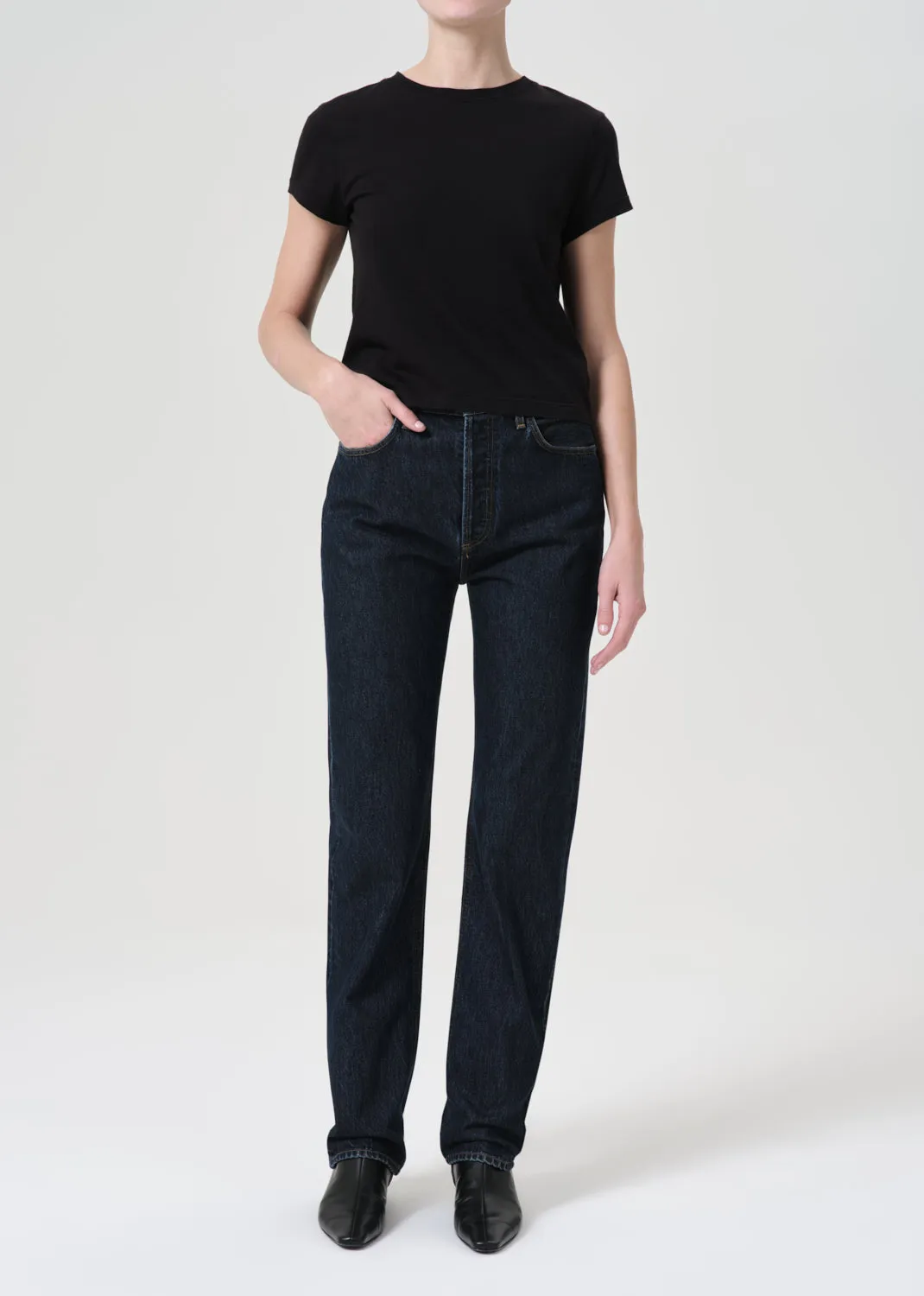 90's Pinch Waist High Rise Straight Long in Polished sold by Agolde