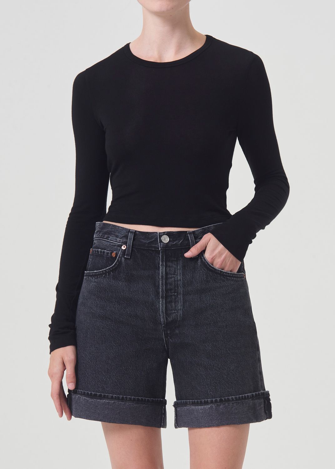 Reegan Shrunken Tee in Black sold by Agolde