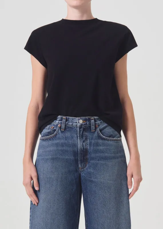 Bryce Shoulder Pad Tee in Black sold by Agolde