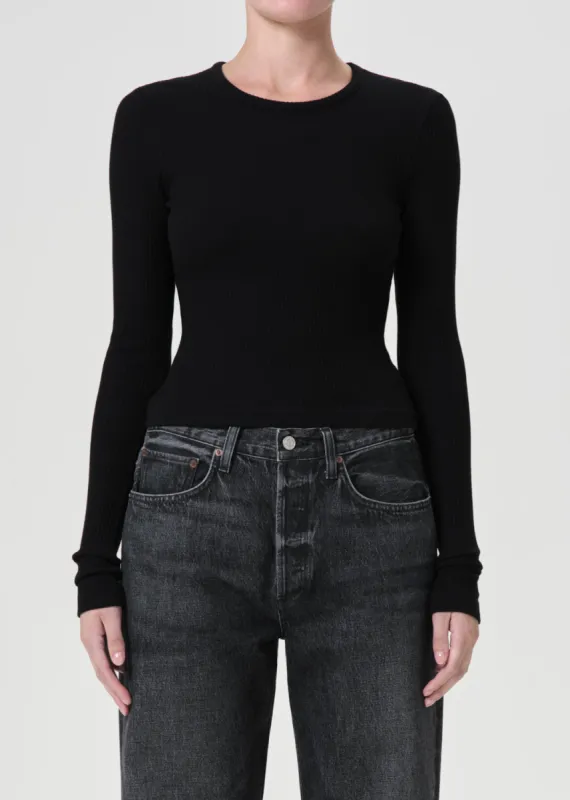Alma Shrunken Crewneck in Black sold by Agolde