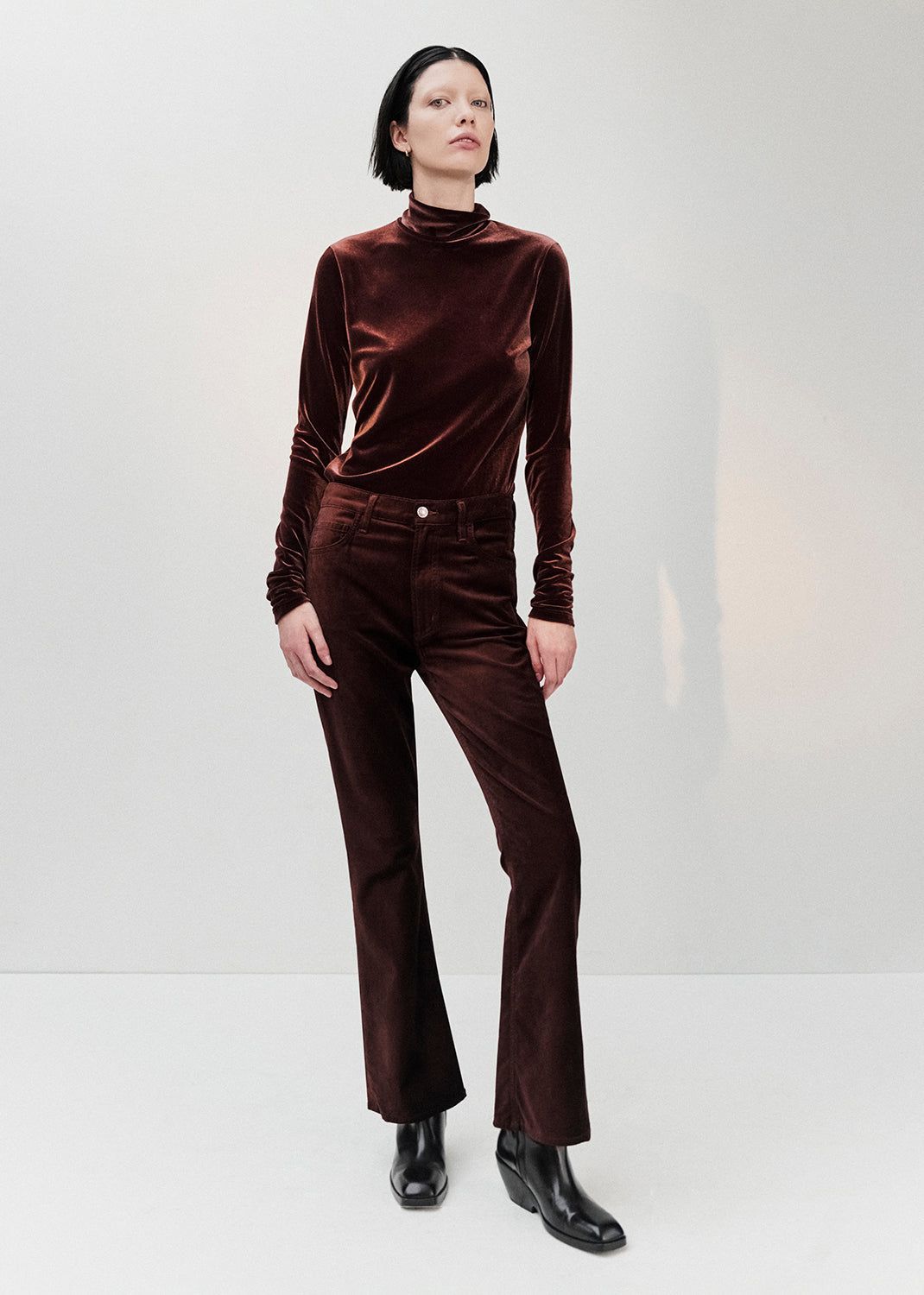 Nico Velvet Boot in Chocolate Milk sold by Agolde