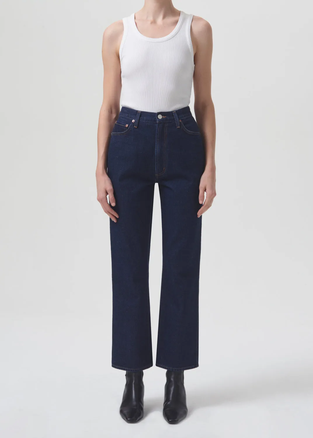 Pinch Waist Kick Flare (RIGID) in Whisper sold by Agolde