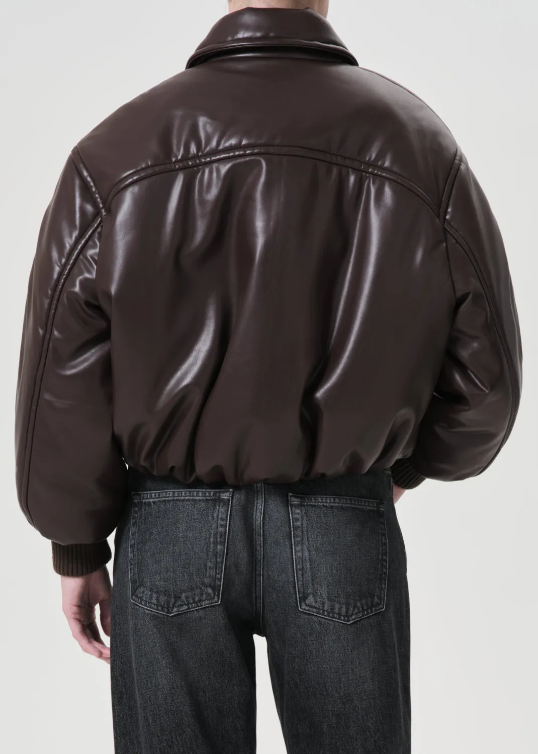 Shoreditch Ski Club x AGOLDE Tate Padded Vegan Leather Bomber in Espresso sold by Agolde product image thumbnail 3