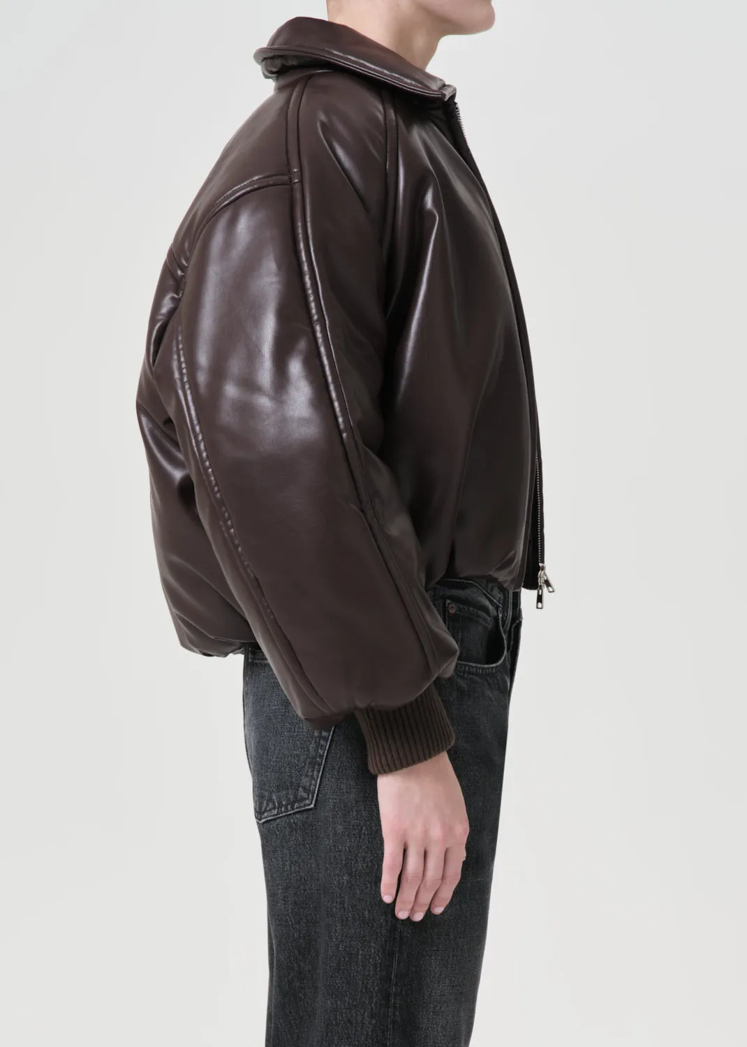 Shoreditch Ski Club x AGOLDE Tate Padded Vegan Leather Bomber in Espresso sold by Agolde product image thumbnail 4