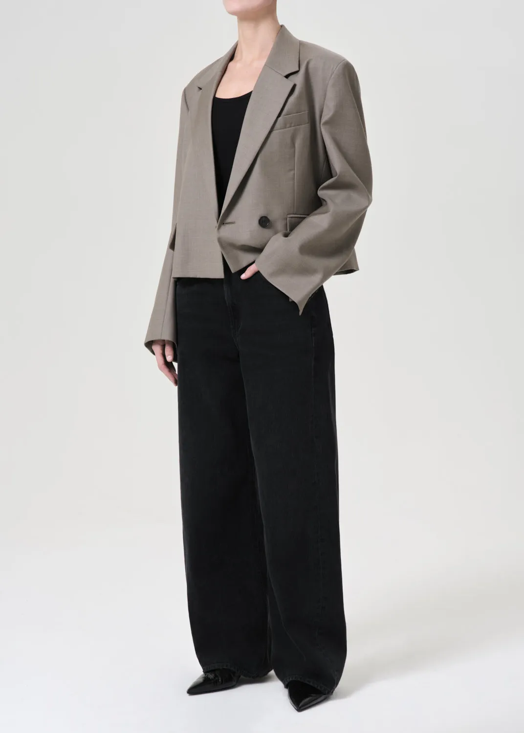 Shoreditch Ski Club x AGOLDE Callie Cropped Blazer in Khaki Wool sold by Agolde product image thumbnail 2