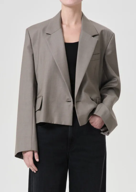 Shoreditch Ski Club x AGOLDE Callie Cropped Blazer in Khaki Wool sold by Agolde