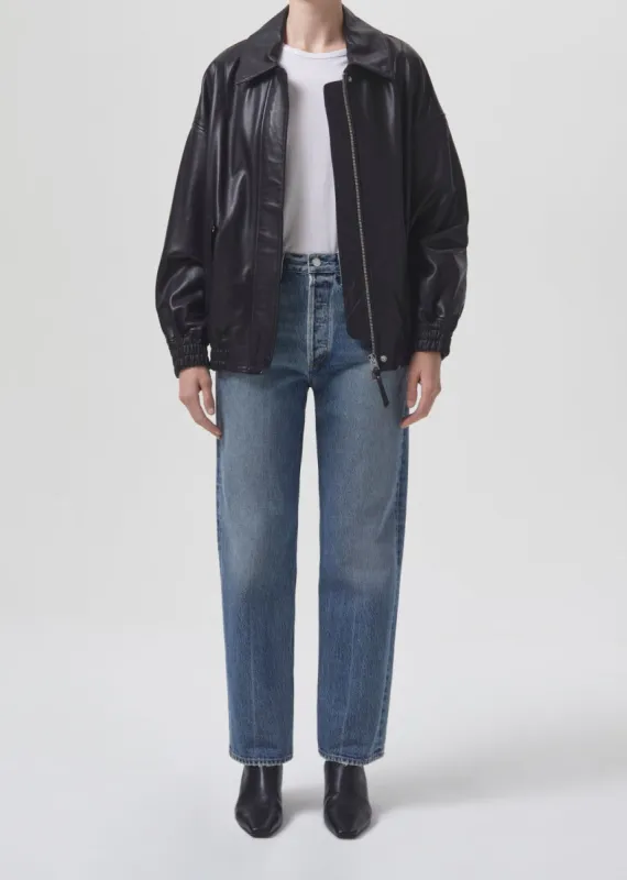 Shoreditch Ski Club x AGOLDE Ava Leather Bomber in Black sold by Agolde