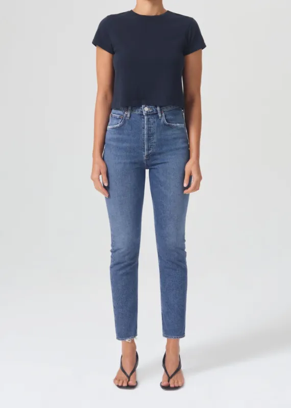 Riley High Rise Straight Crop (STRETCH) in Silence sold by Agolde