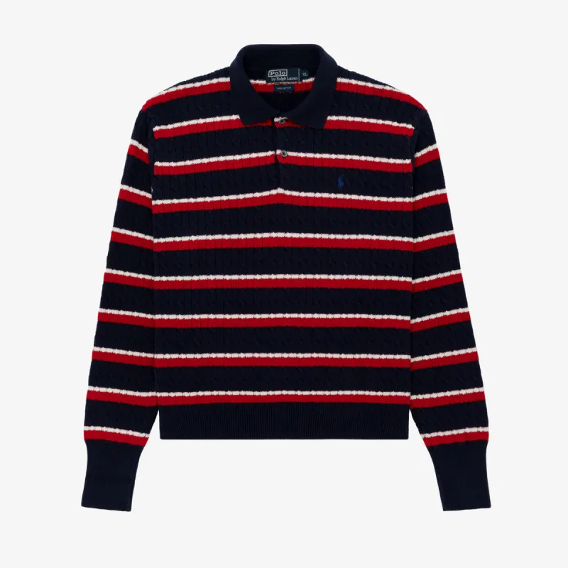 Cableknit Striped Polo Sweater sold by Aime Leon Dore