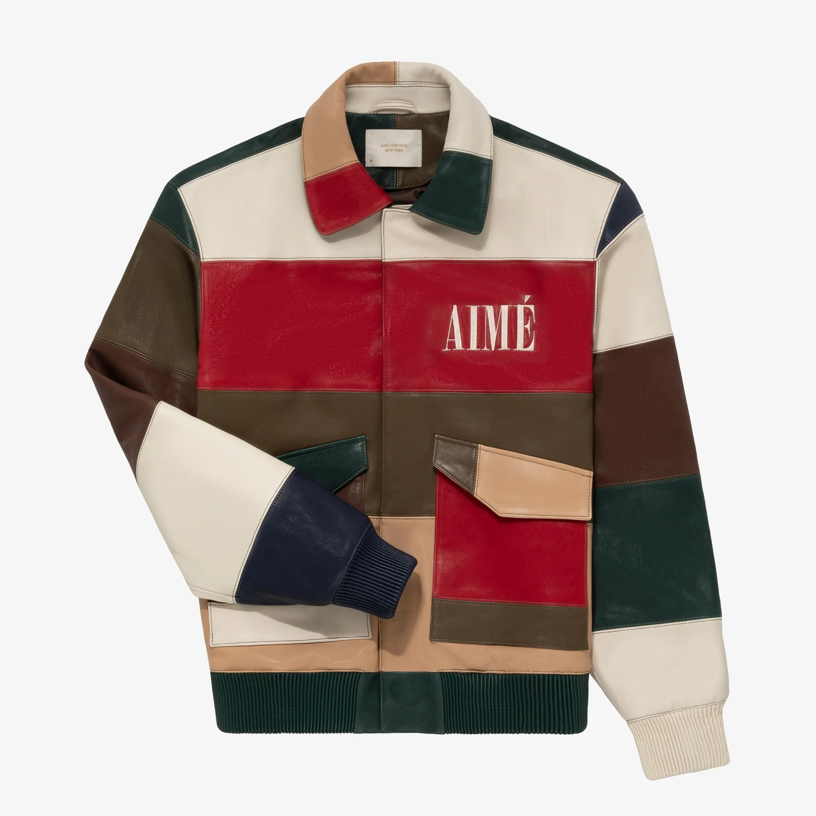 Paneled Leather Bomber Jacket sold by Aime Leon Dore