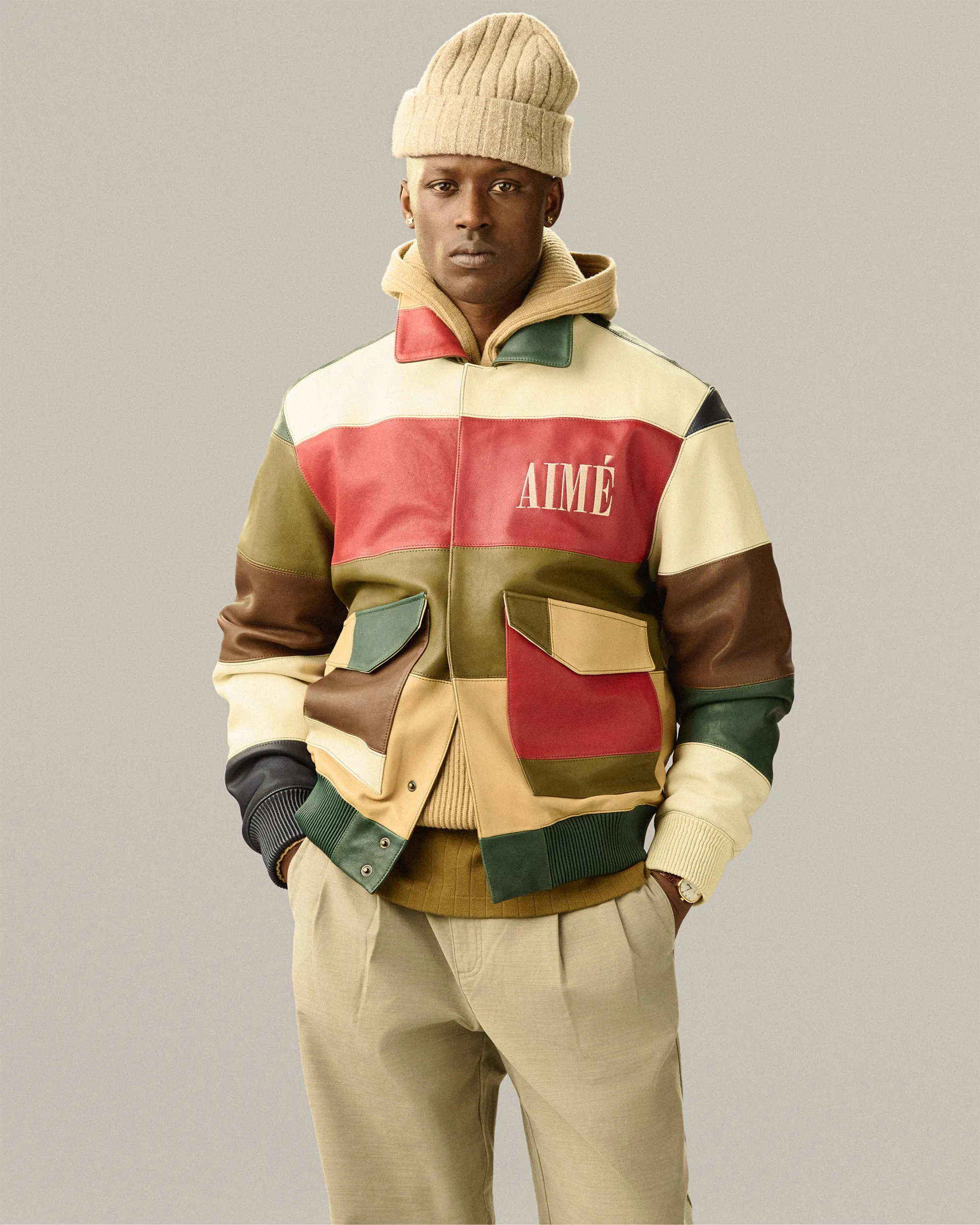 Paneled Leather Bomber Jacket sold by Aime Leon Dore product image thumbnail 3