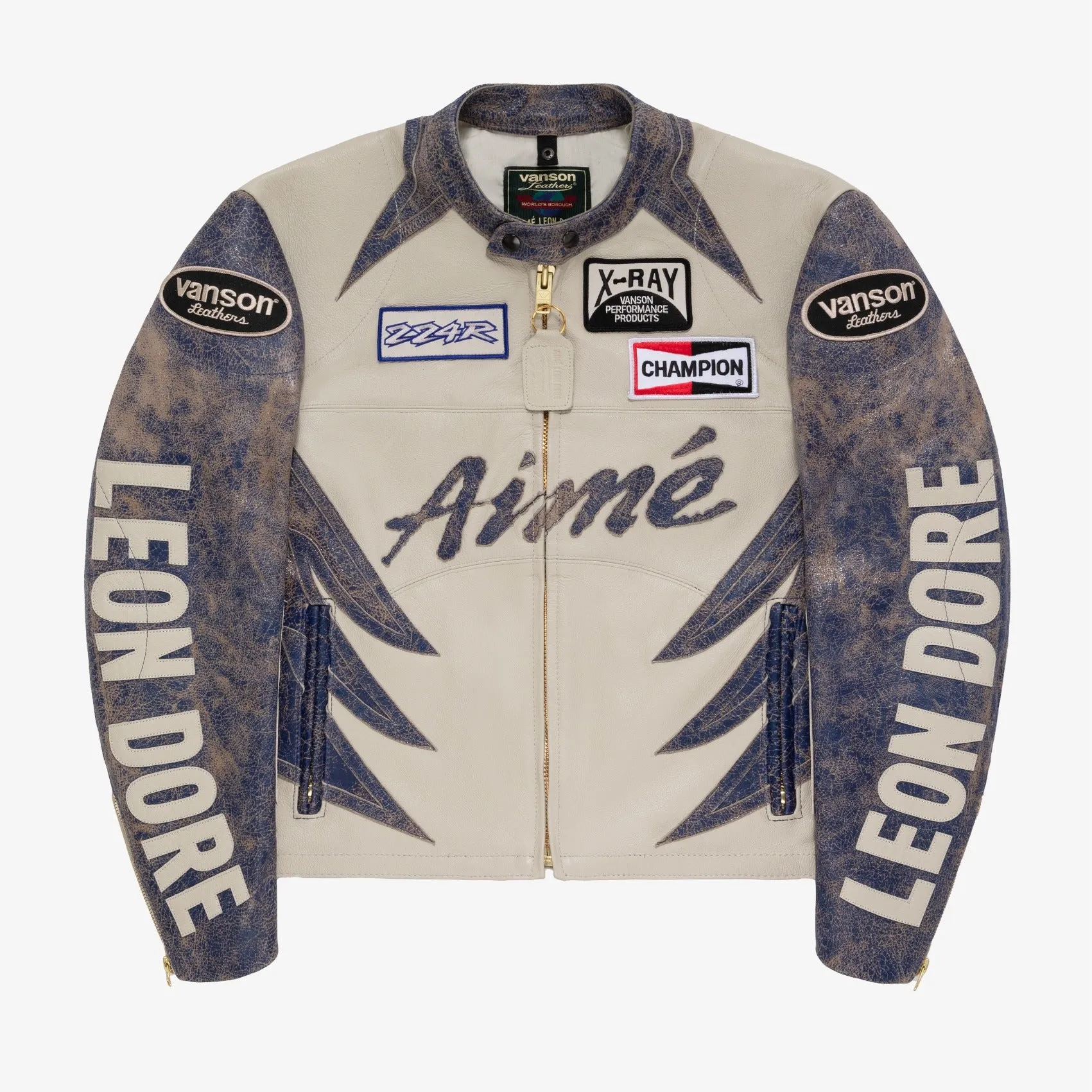 ALD / Vanson Distressed Leather Moto Jacket sold by Aime Leon Dore