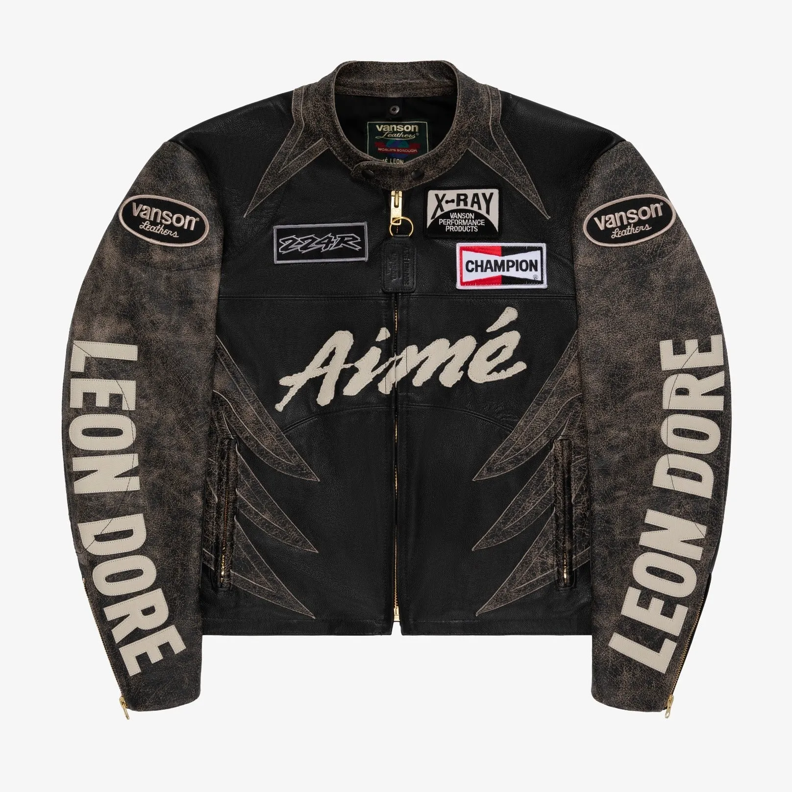 ALD / Vanson Distressed Leather Moto Jacket sold by Aime Leon Dore