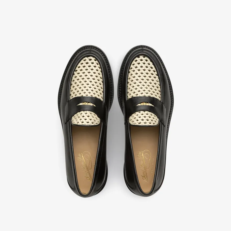 Queens Crest Raffia Loafer sold by Aime Leon Dore