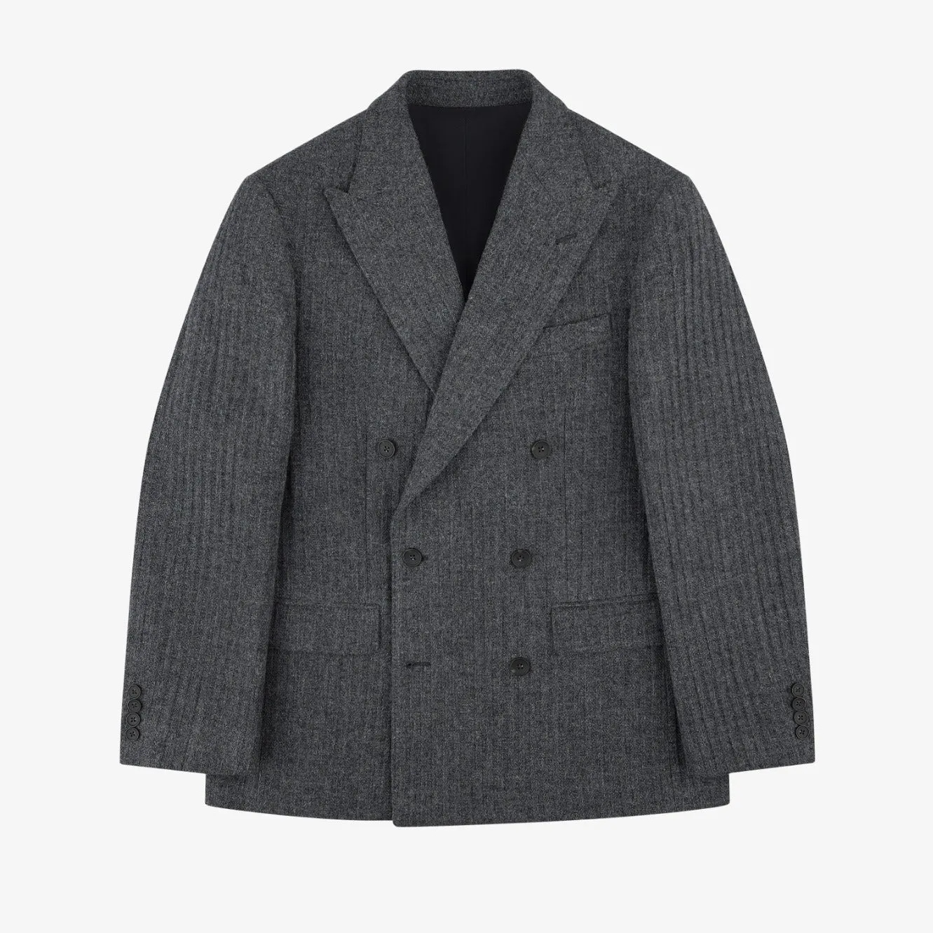 Double-Breasted Wool Herringbone Suit Jacket sold by Aime Leon Dore