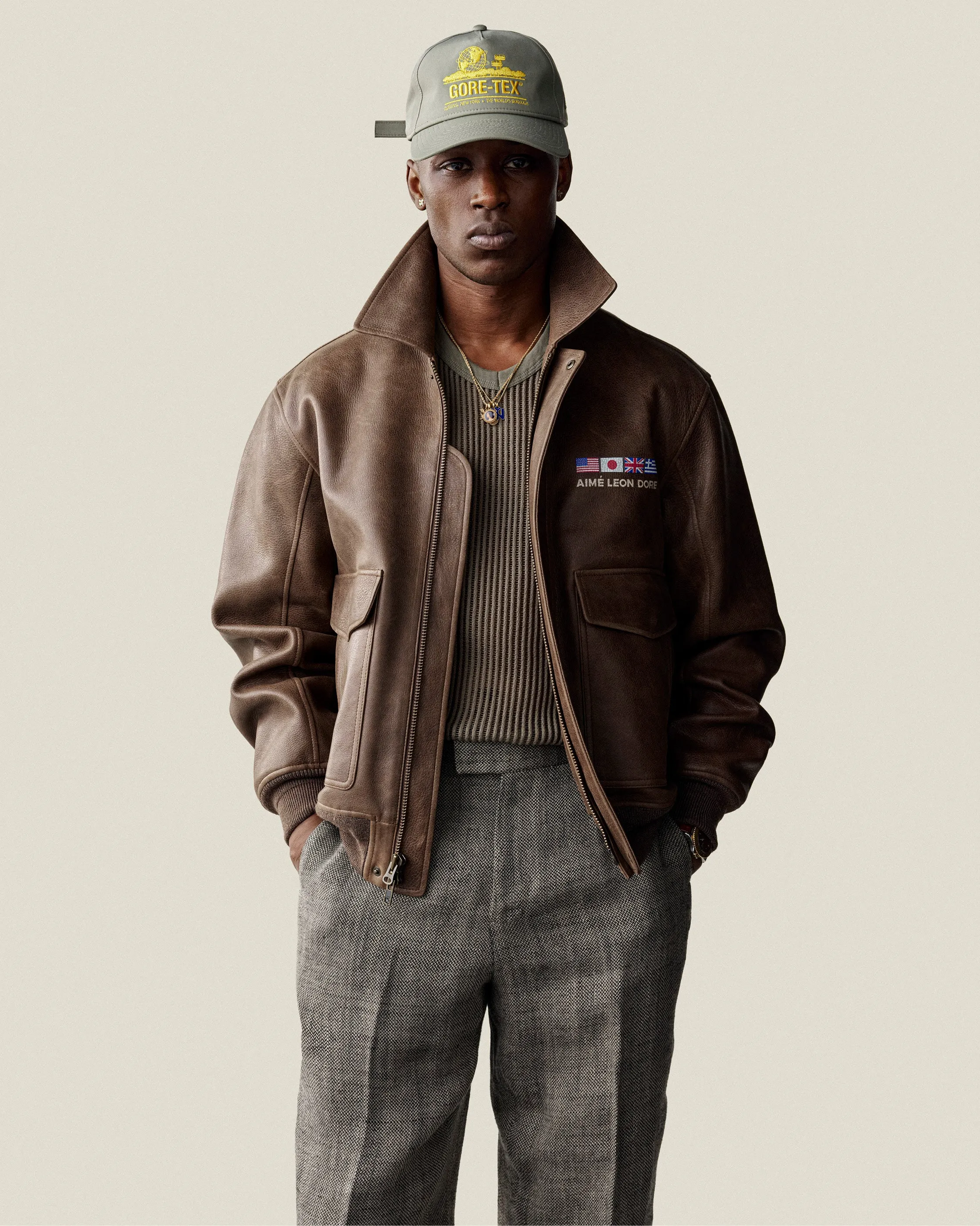 World's Borough Leather Flight Jacket sold by Aime Leon Dore product image thumbnail 3