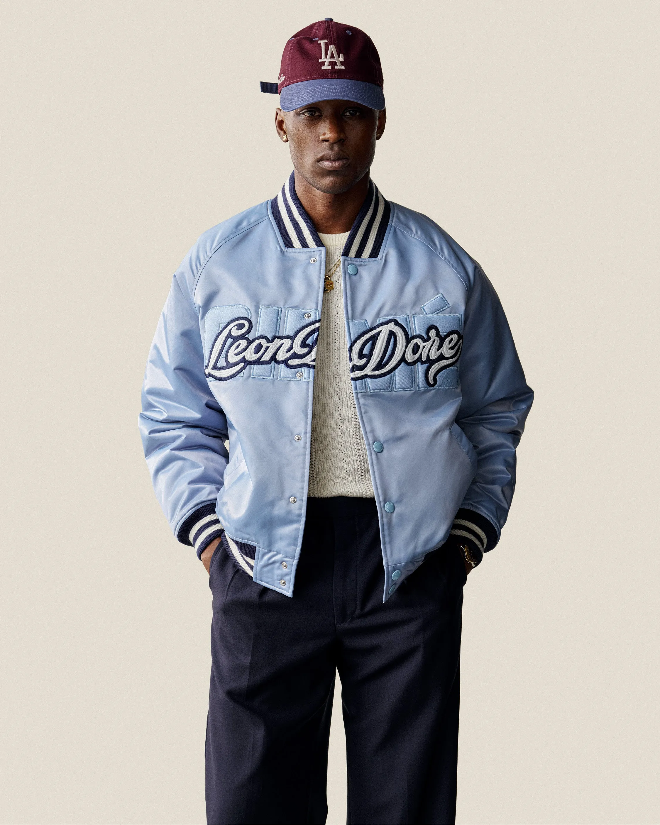 Overlay Logo Satin Varsity Jacket sold by Aime Leon Dore product image thumbnail 3