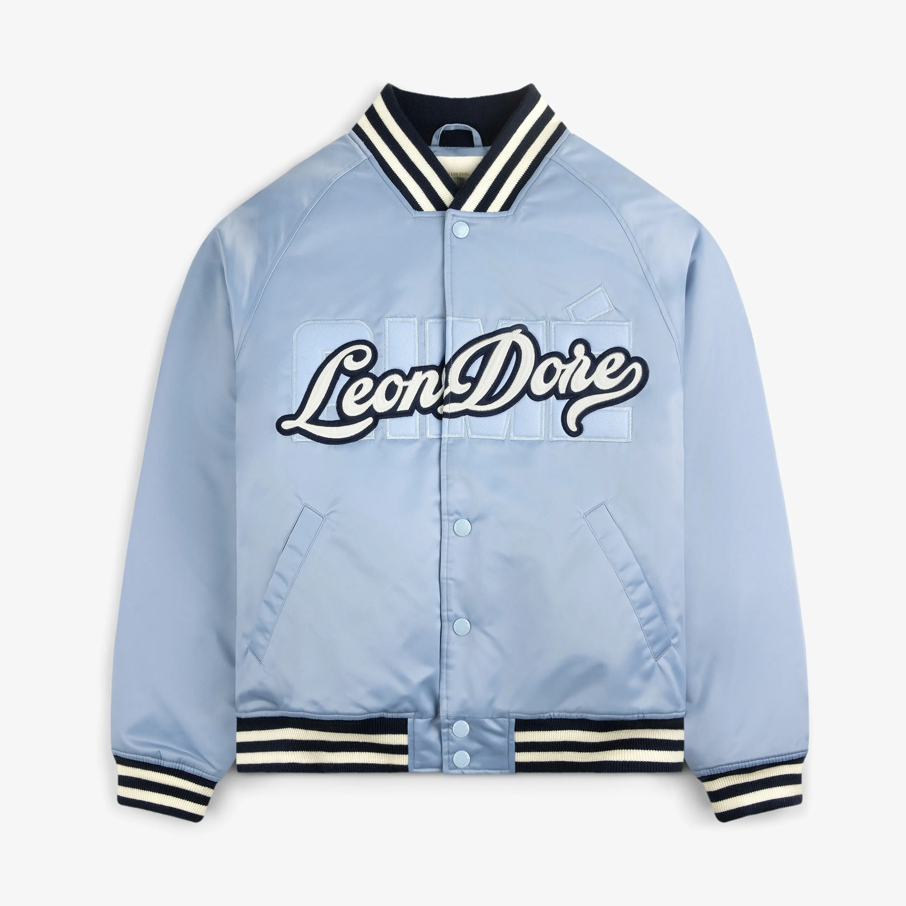 Overlay Logo Satin Varsity Jacket sold by Aime Leon Dore