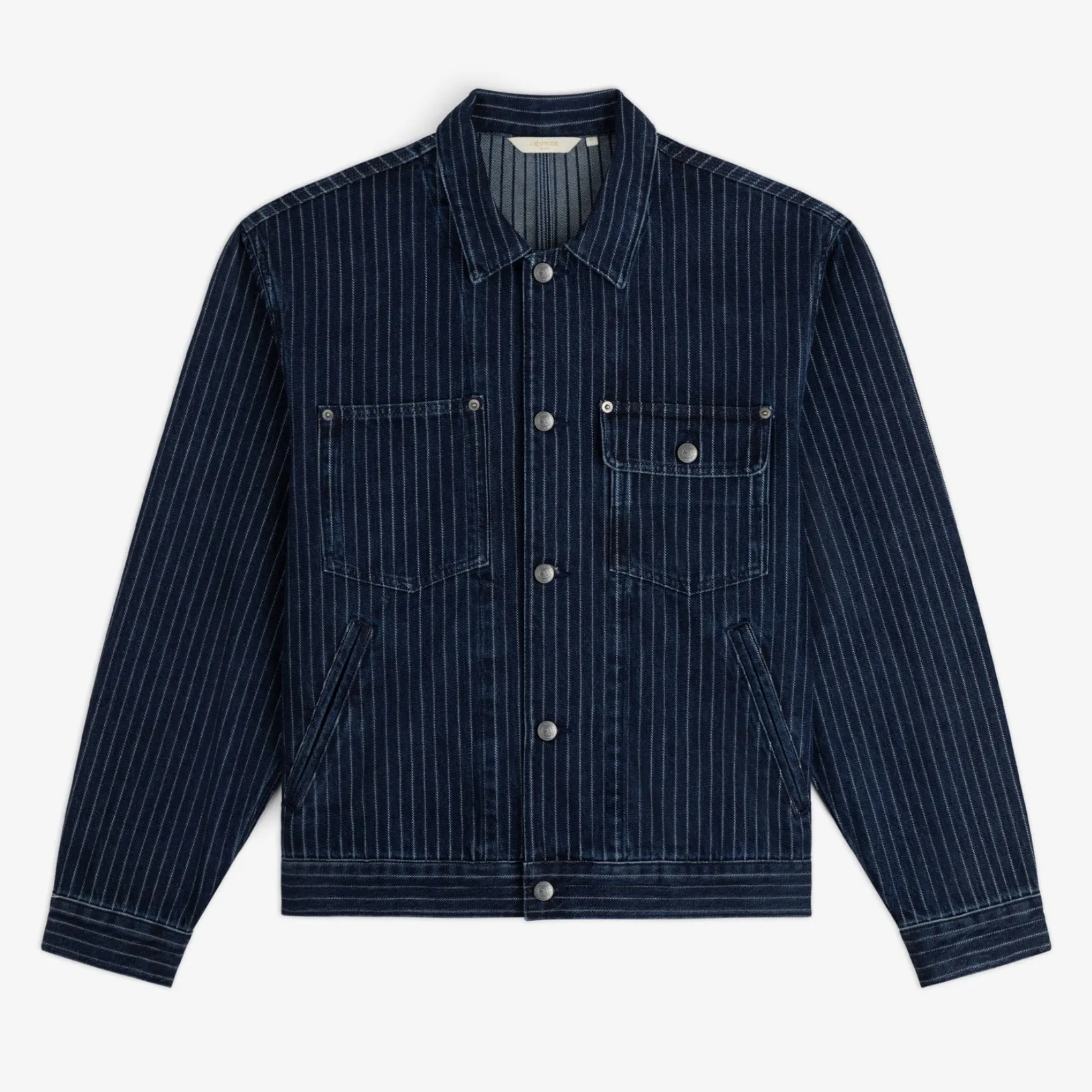 Chalk Stripe Denim Trucker Jacket sold by Aime Leon Dore