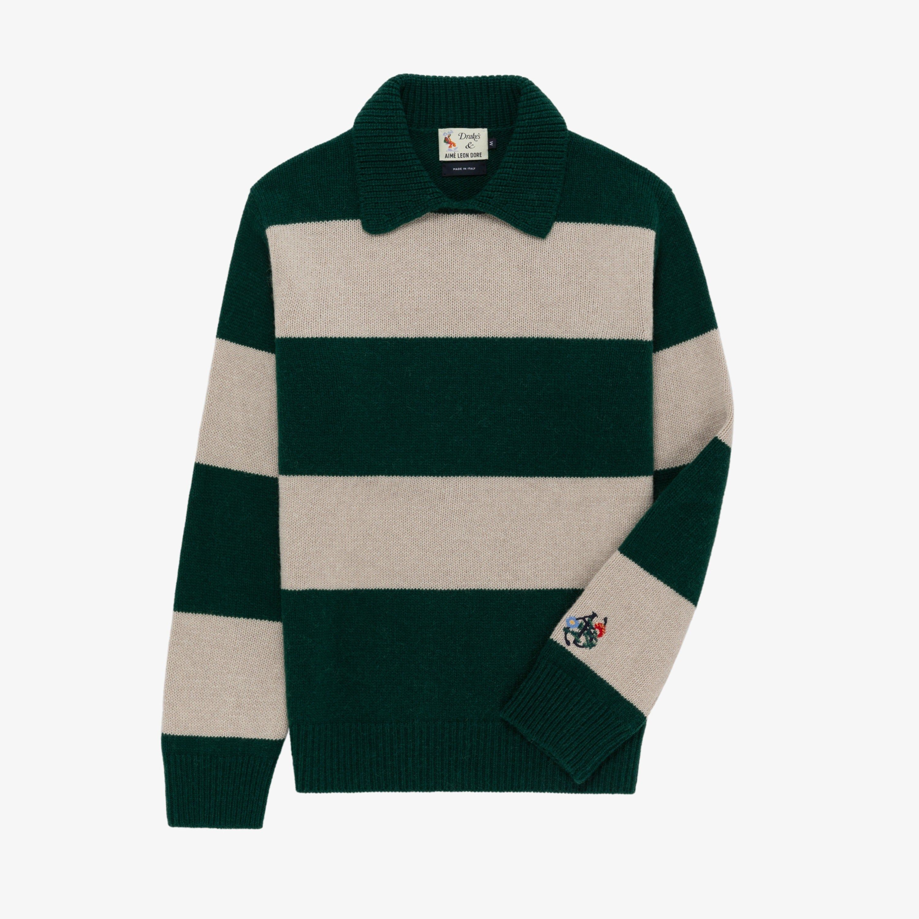 ALD / Drake's Striped Integral Collar Sweater sold by Aime Leon Dore