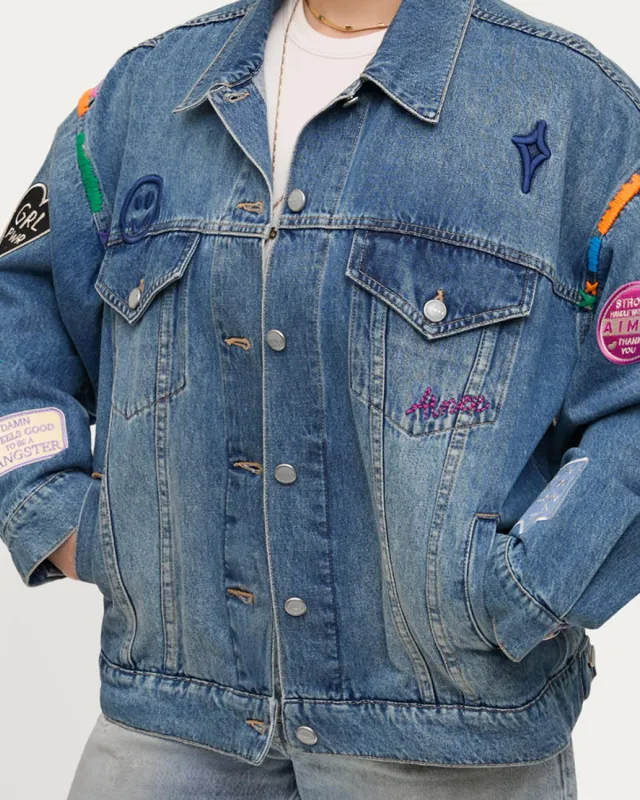 Cool To Be Kind Embroidered Denim Jacket made by Aimee Kestenberg