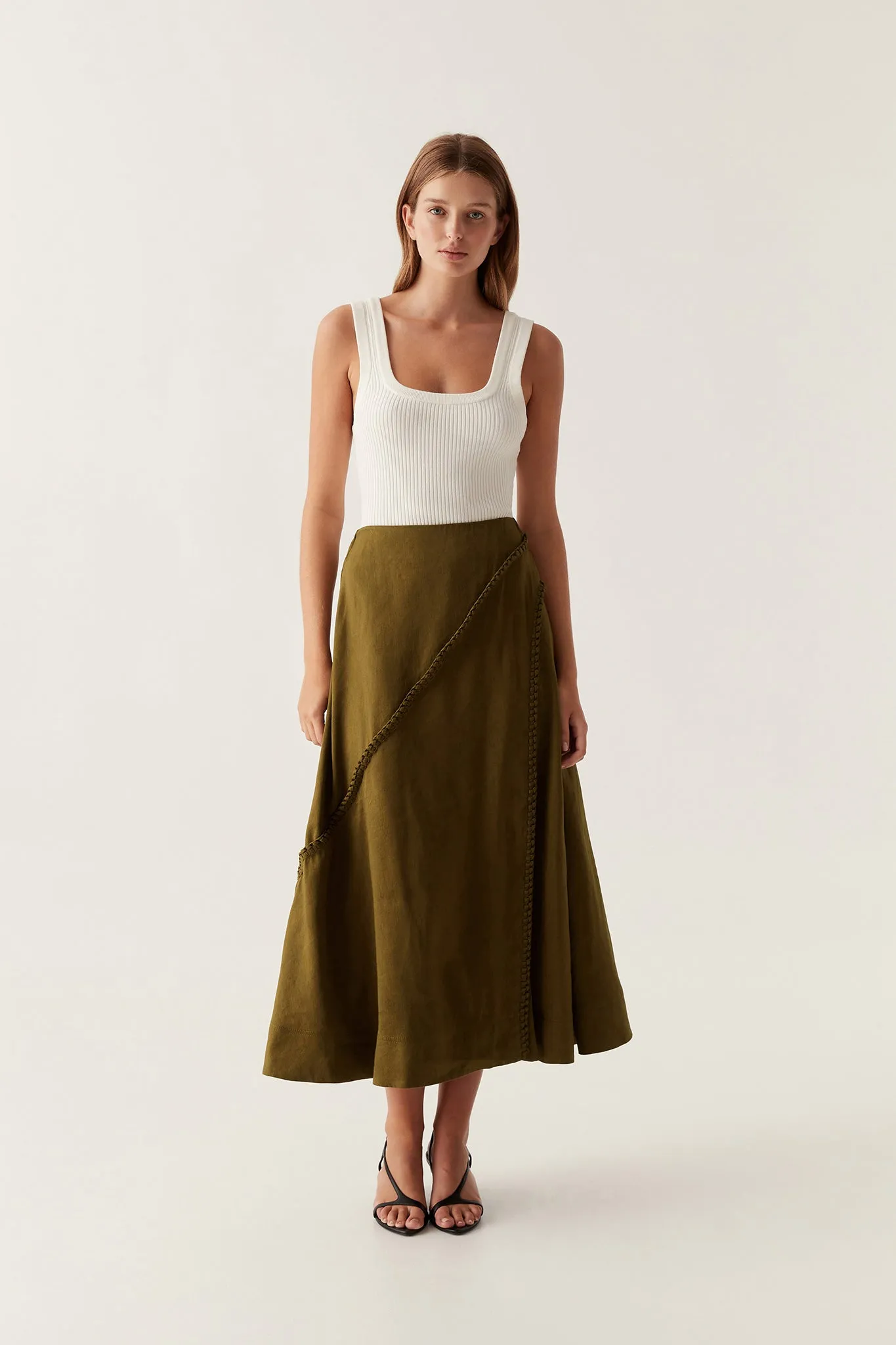 Arbour Whipstitch Midi Skirt sold by Aje