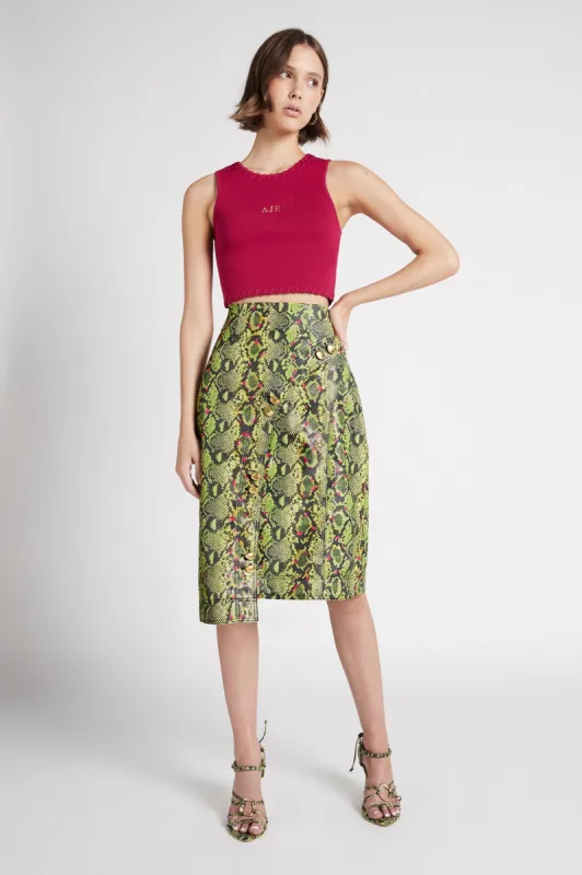 Serpentine Vegan Leather Midi Skirt sold by Aje