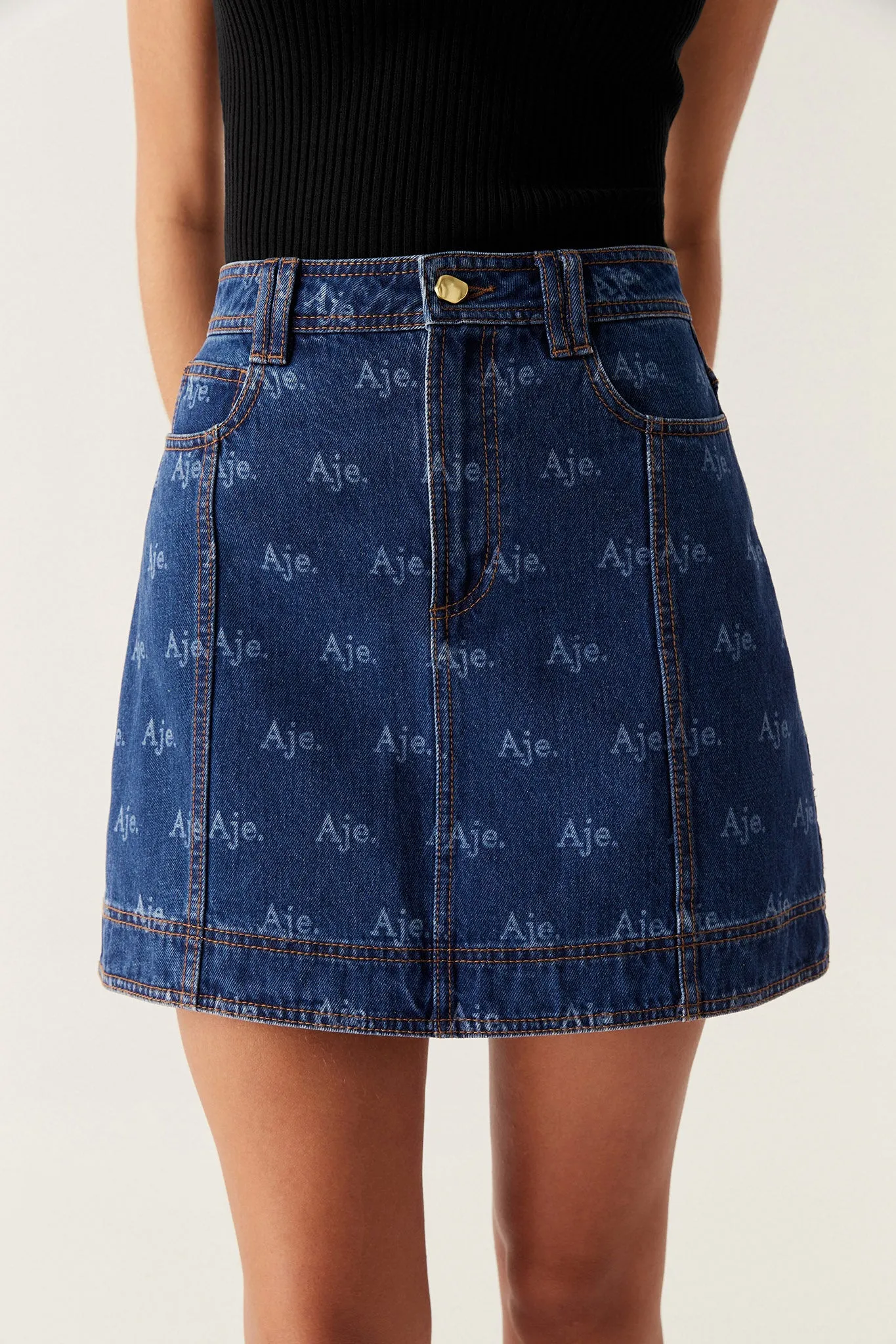 Ratio Logo Denim Mini Skirt sold by Aje