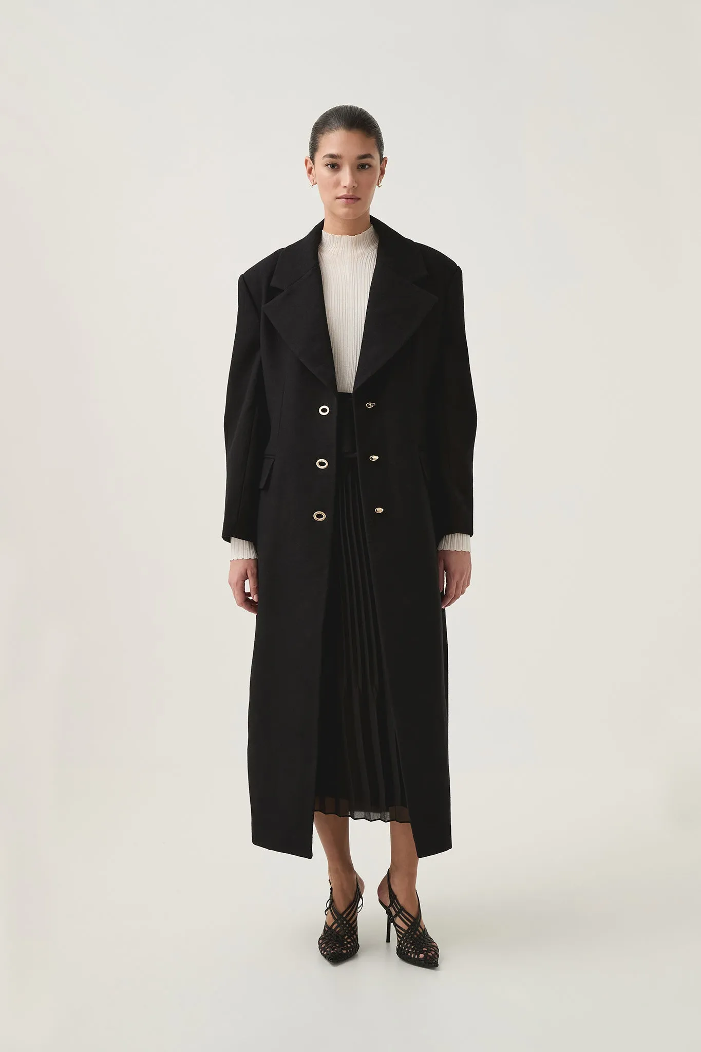 Minaret Long Line Wool Coat sold by Aje