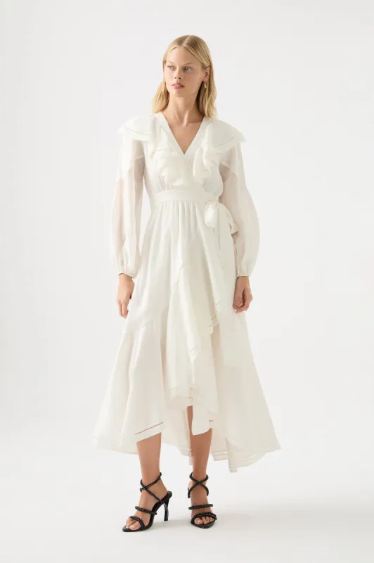Zoe Ruffle Wrap Midi Dress sold by Aje