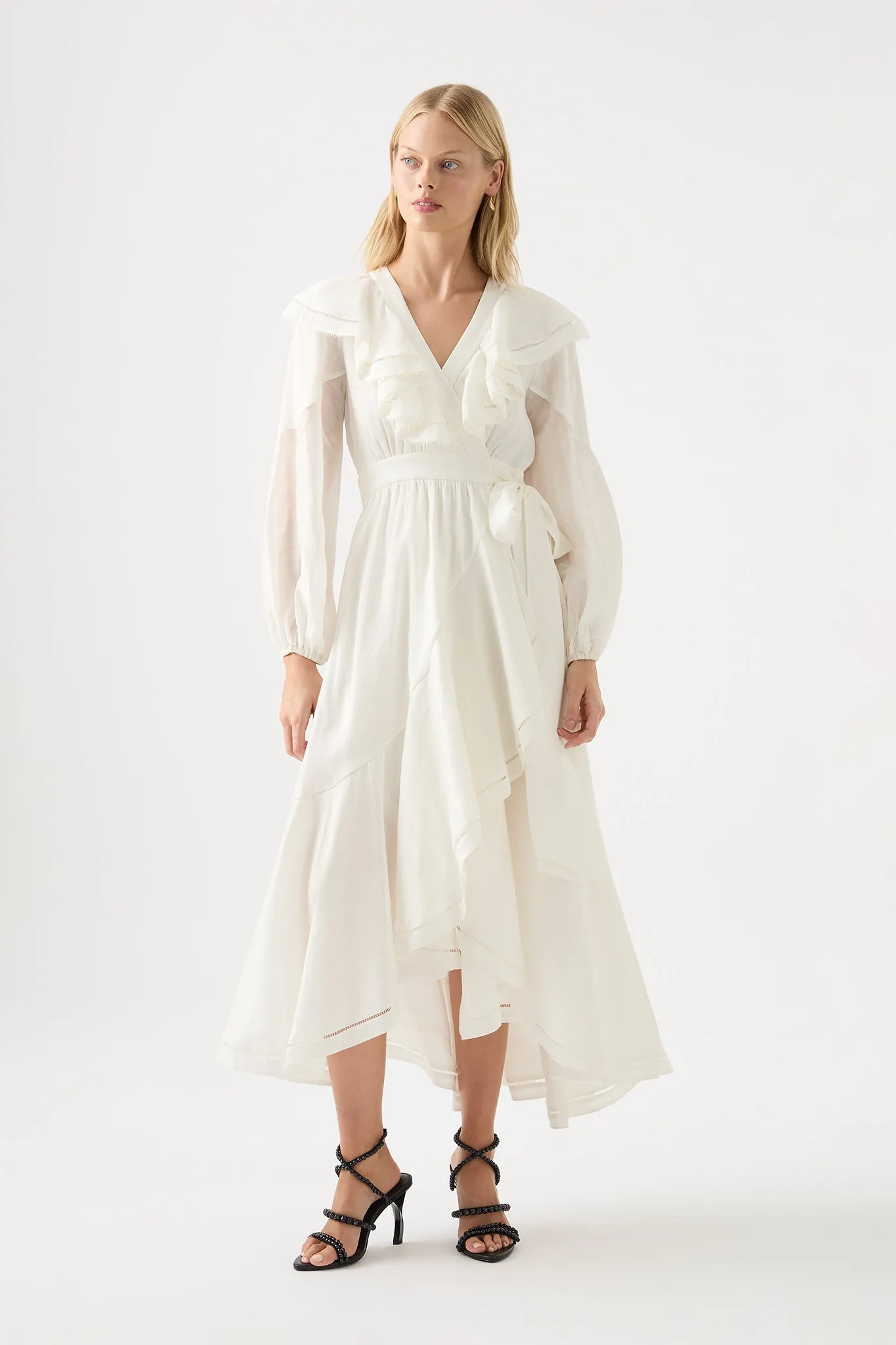 Zoe Ruffle Wrap Midi Dress sold by Aje