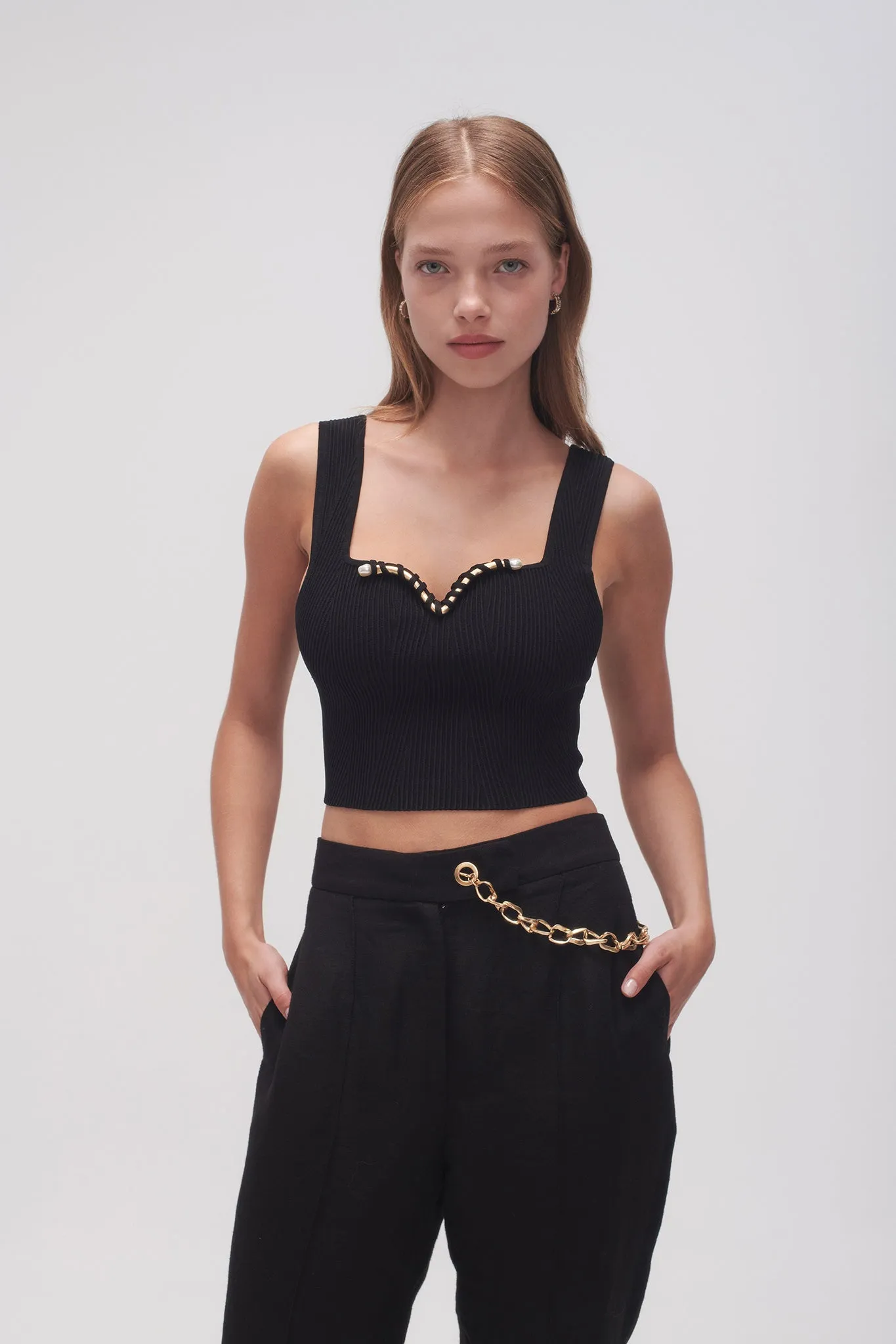 Goldfoil Metal Bar Bodice sold by Aje