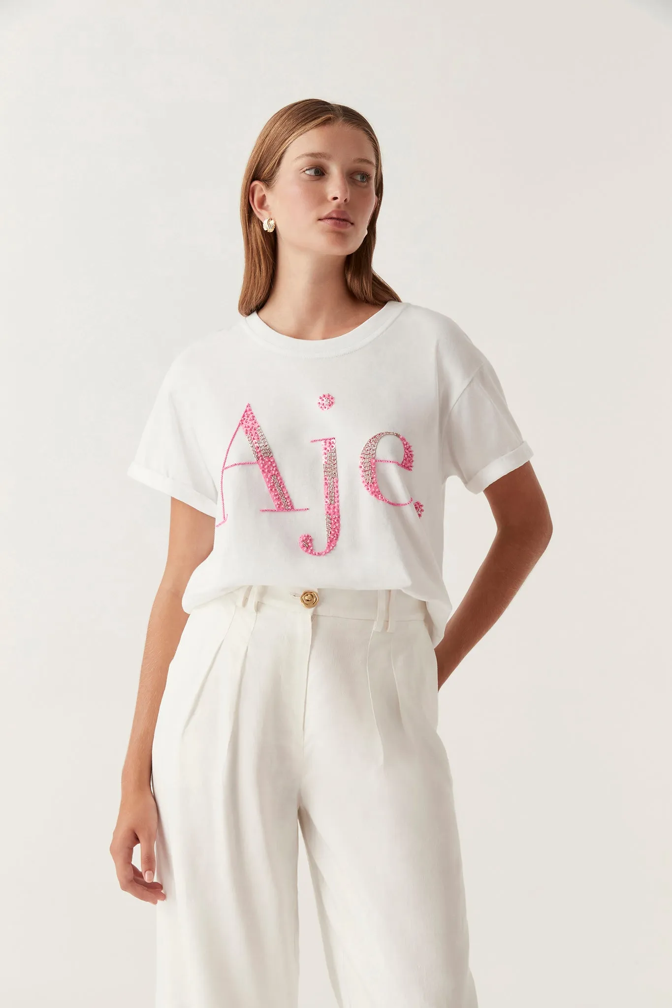 Doris Embellished Logo Tee sold by Aje