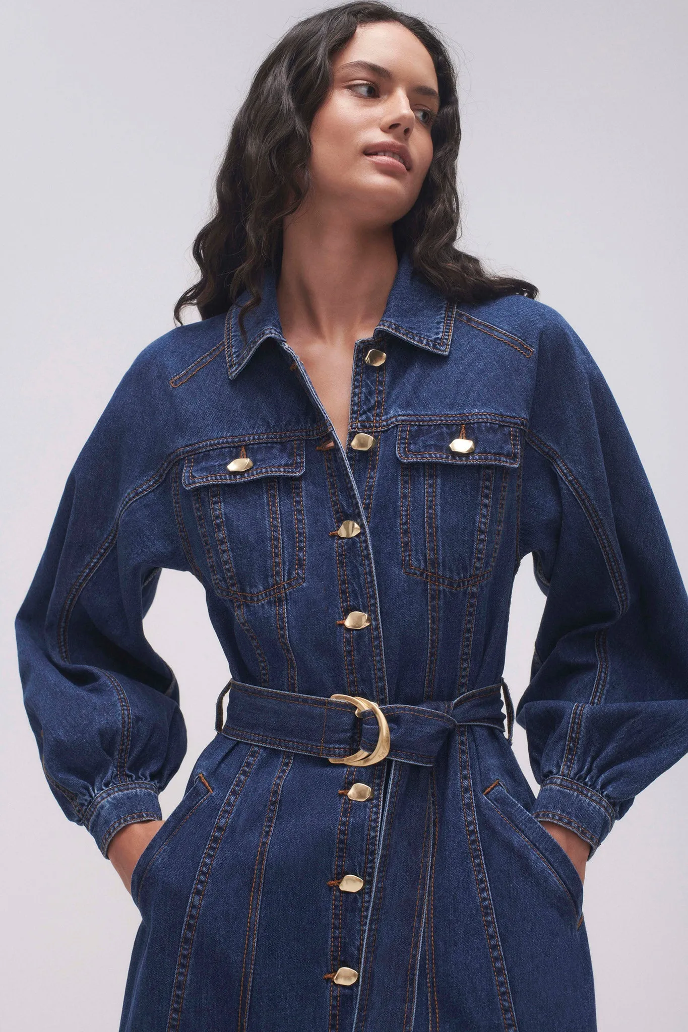 white christmas dresses Gianna Denim Midi Dress-DARK CLASSIC WASH / 4 main image 0