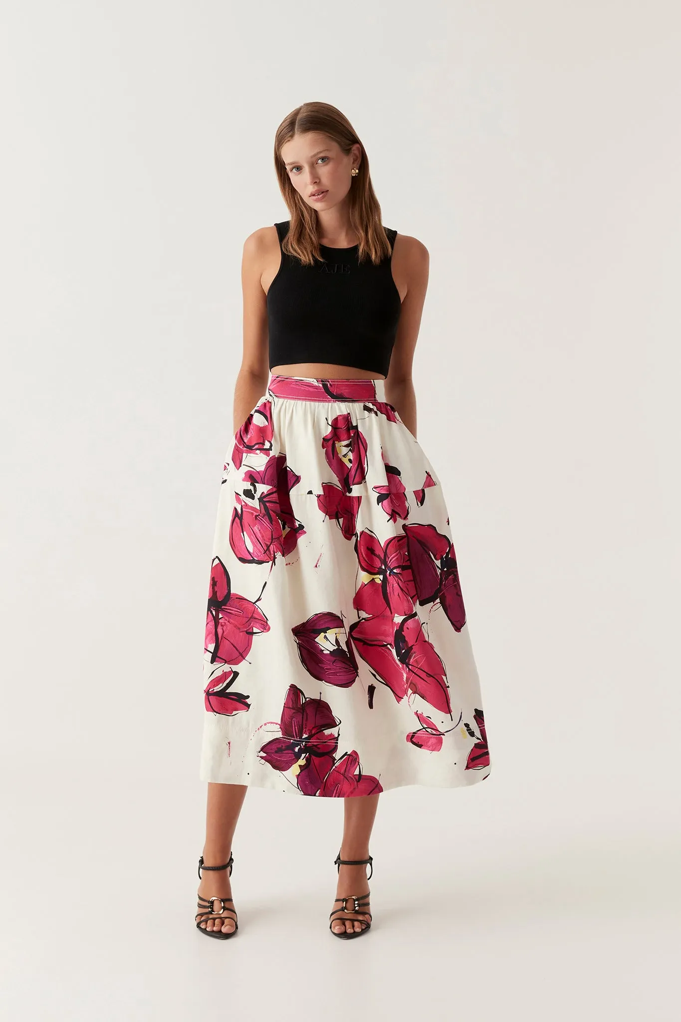 Lottie Gathered Midi Skirt sold by Aje