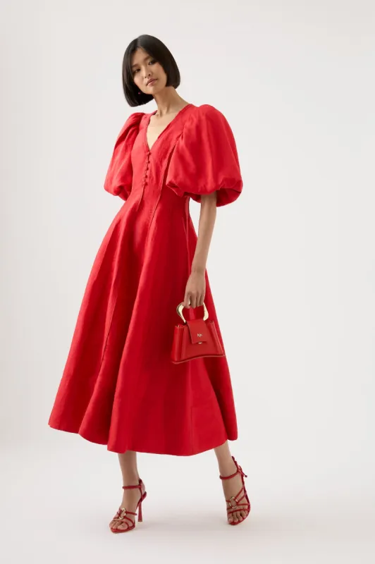 Dusk Puff Sleeve Midi Dress sold by Aje
