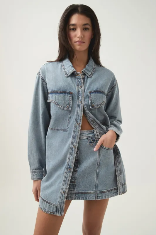 Corie Longline Denim Shirt sold by Aje