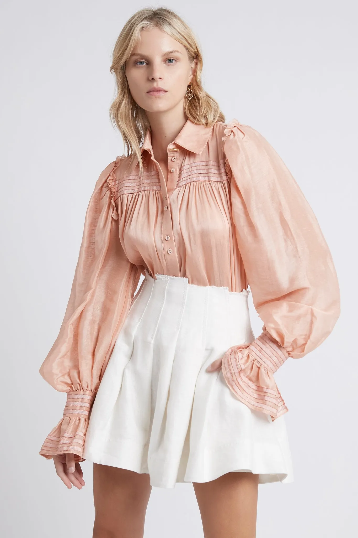 Palms Button Puff Sleeve Blouse sold by Aje