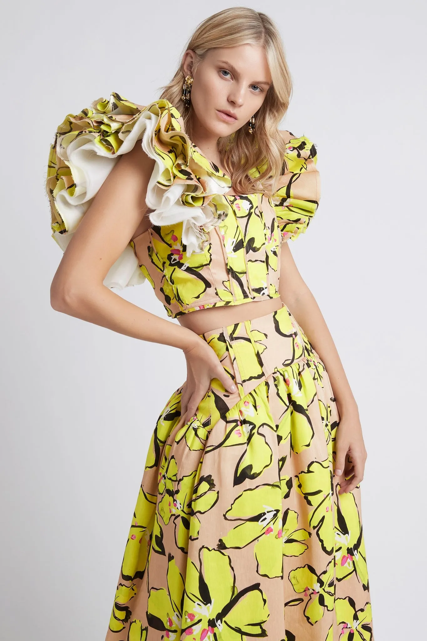 Pelicano Citrus Bloom Frill Cropped Top sold by Aje