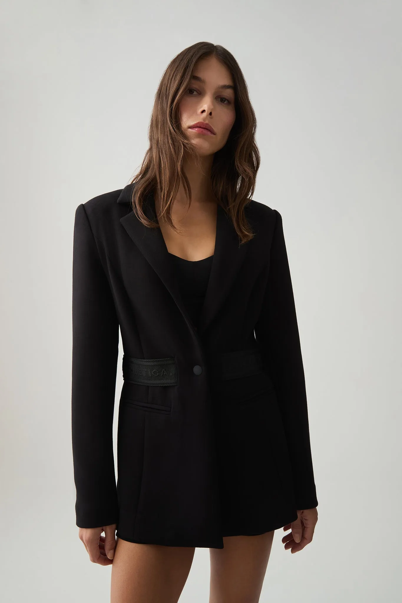 Belted Logo Tape Blazer 714 sold by Aje