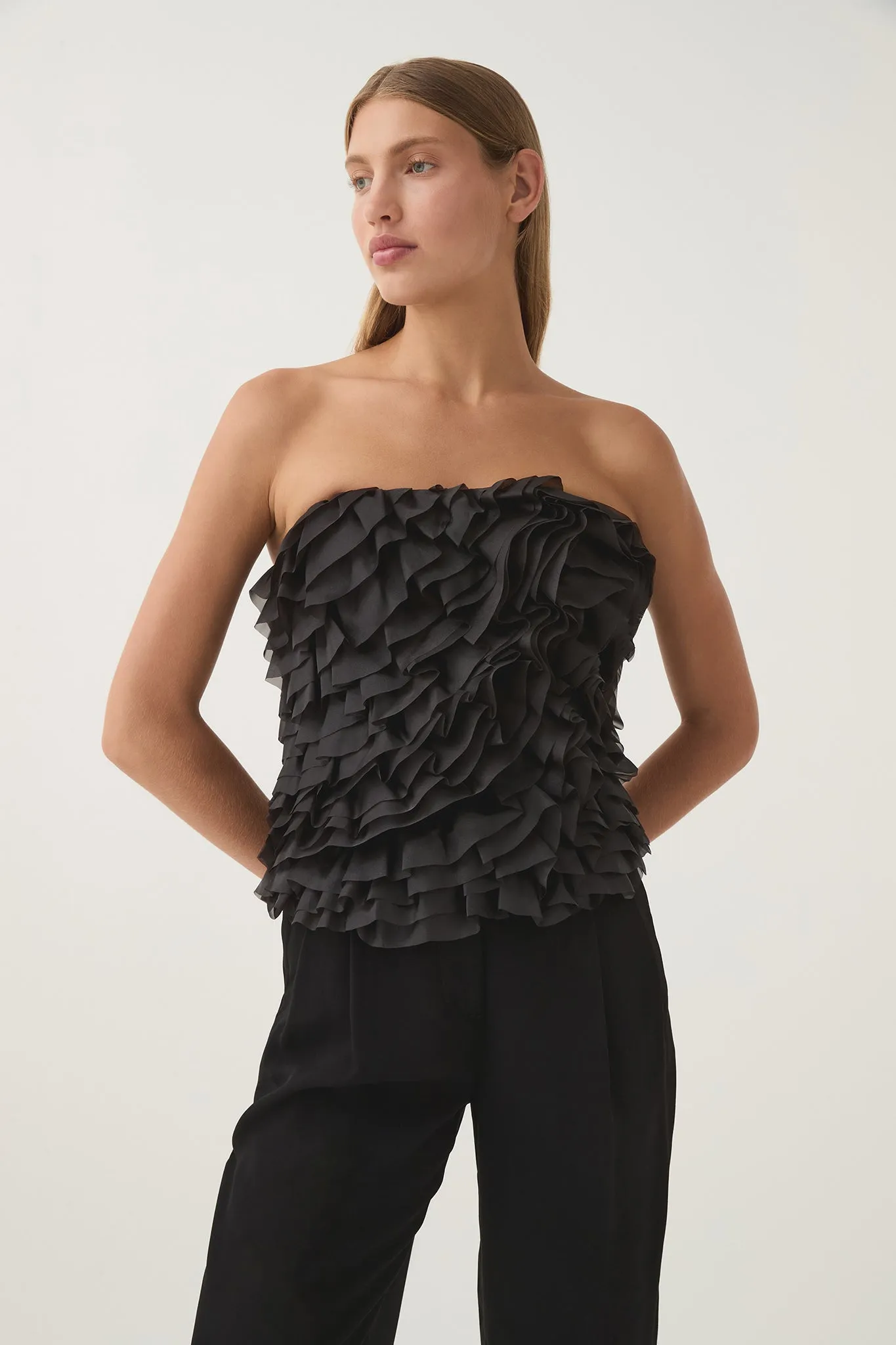 Charmed Rosette Ruffle Bustier sold by Aje