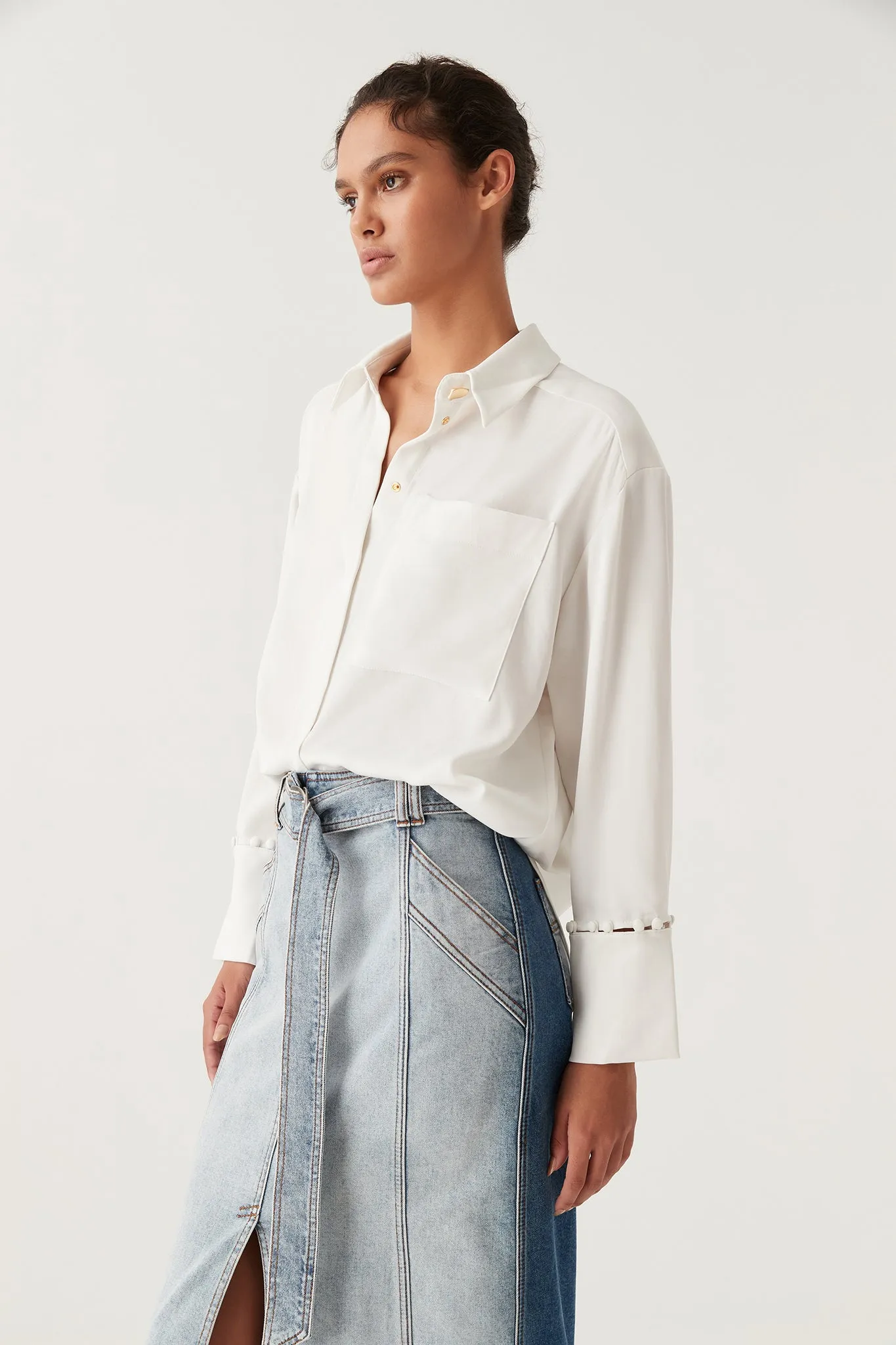Riddle Buttoned Crepe Shirt sold by Aje product image thumbnail 3