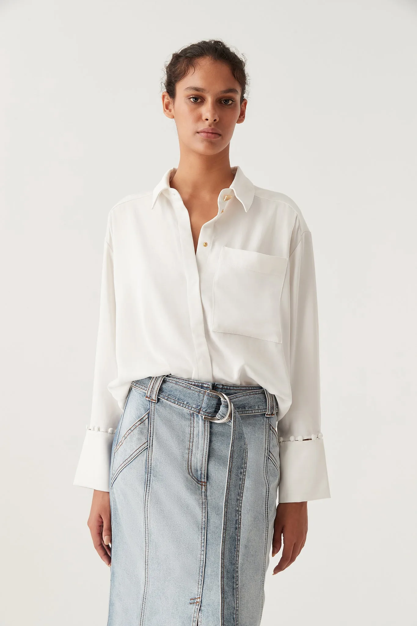 Riddle Buttoned Crepe Shirt sold by Aje