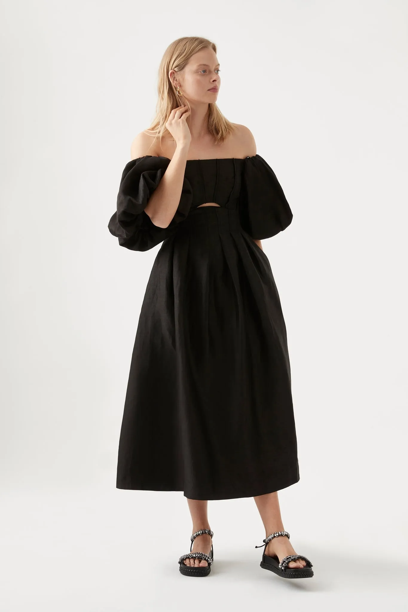 Eugenie Off Shoulder Midi Dress sold by Aje