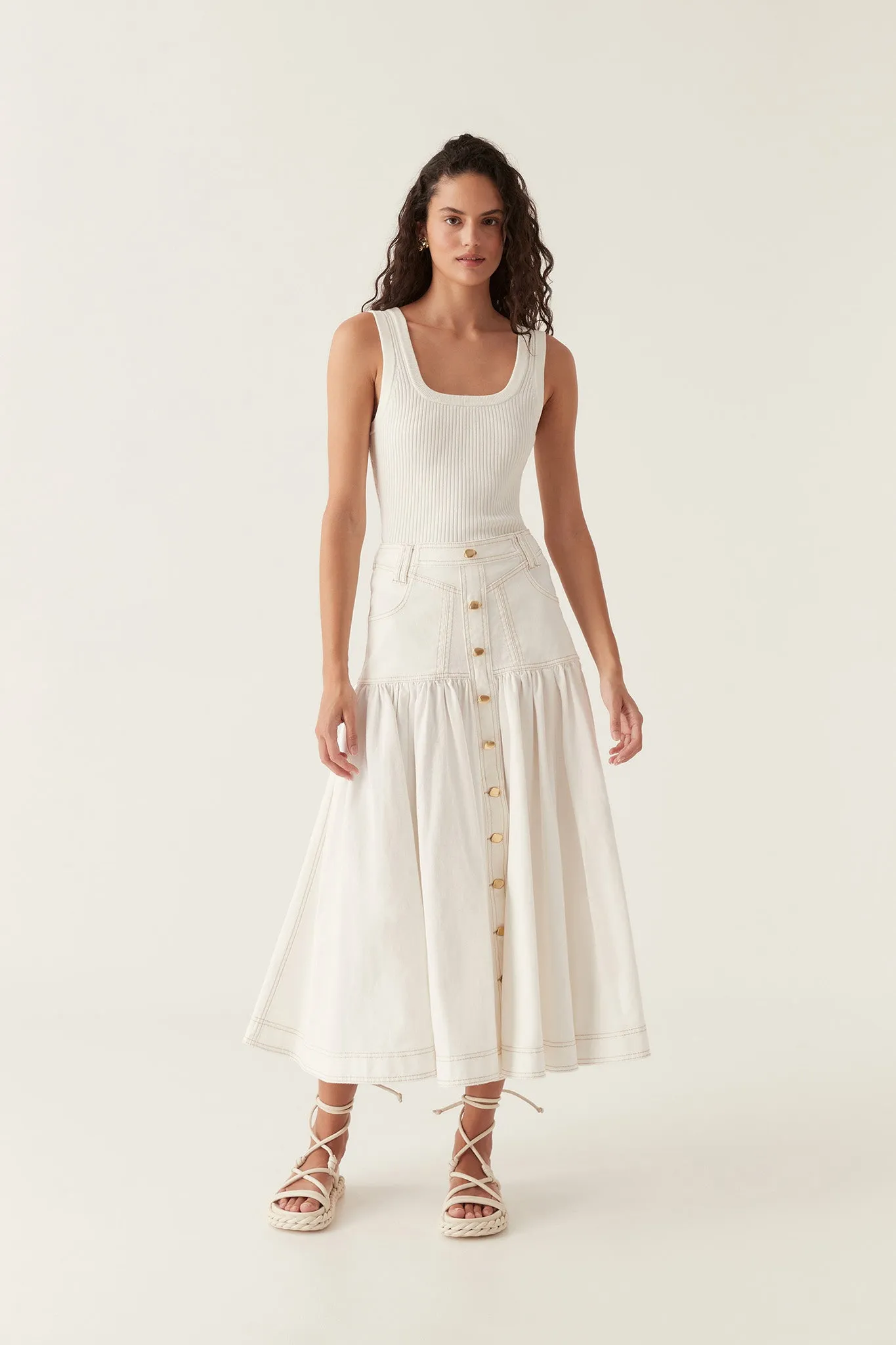 Belmond Denim Midi Skirt sold by Aje