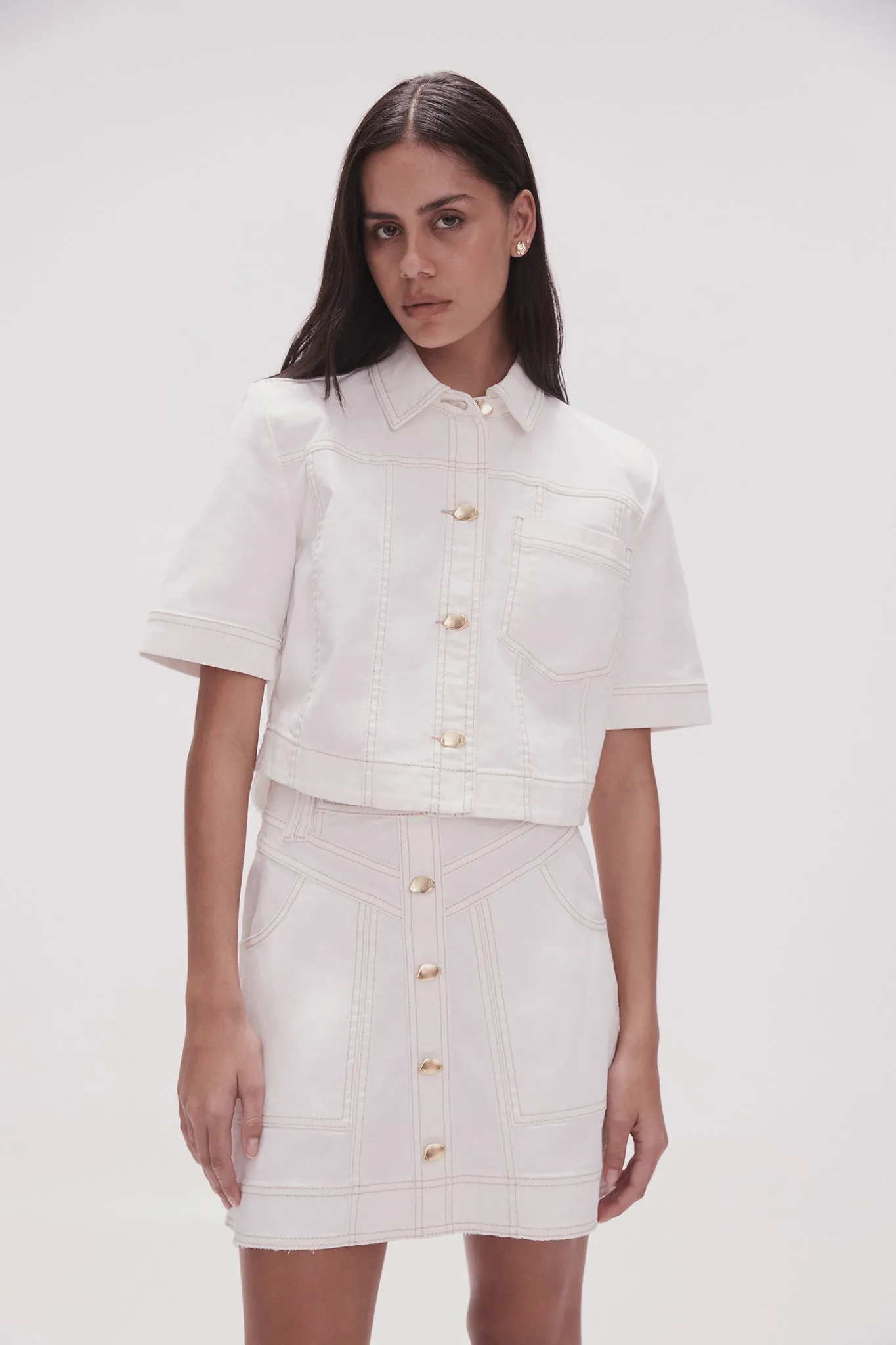 Ember Denim Crop Shirt sold by Aje